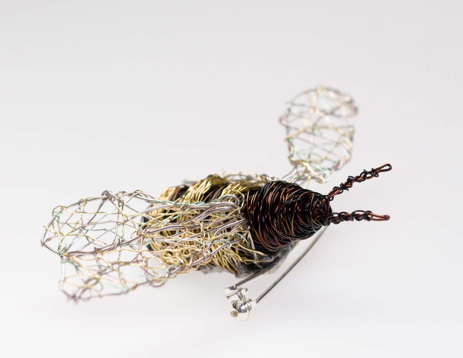 Large bee brooch, Honey bee jewelry wire sculpture art, Insect bugs online brooch, Contemporary brooch unique